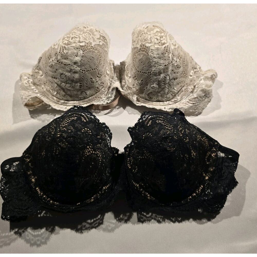 THIRDLOVE 24/7 Lace Balconette Lot Of 2 Black/Beige White/Beige Bra Size 36 B